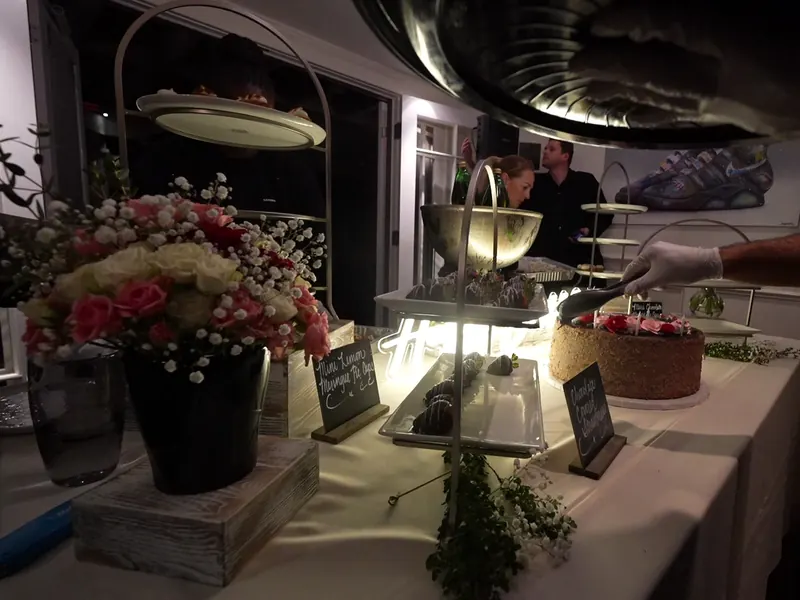 Floral arrangement styled for a catered dinner table