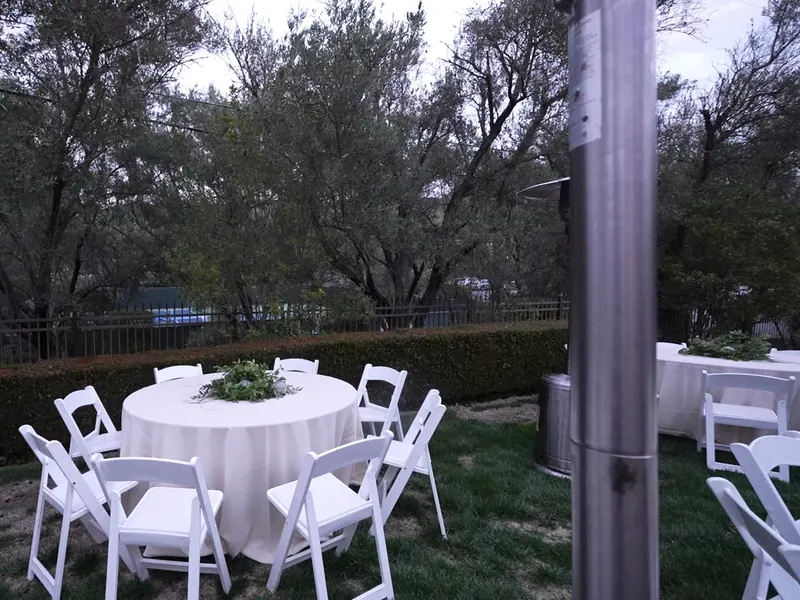Casual buffet table set with entrées and salads for a weekday group