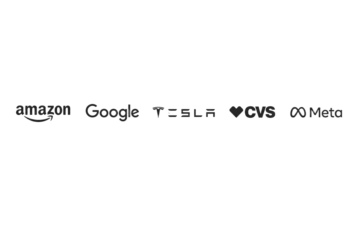 Logos of past catering clients served by Winslow's Catering Livermore — Amazon, Google, Tesla, CVS and Meta offices across Livermore, Pleasanton, Dublin and San Ramon