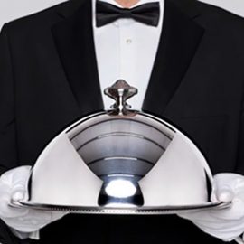 Waiter wearing bow tie for wedding catering livermore ca